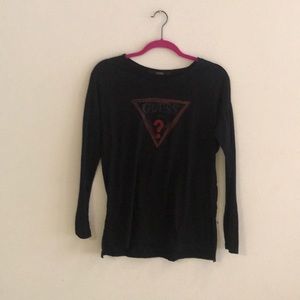 Guess Black Long-Sleeved Logo shirt with Side Slit